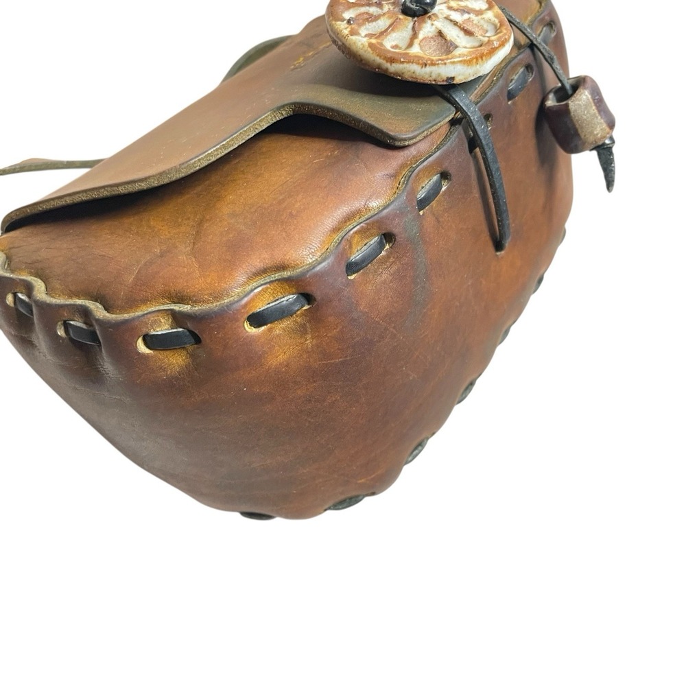 1960s/70s Vintage Hand Tooled Leather & Painted Flower Shoulder Bag Purse Boho - Picture 8 of 12